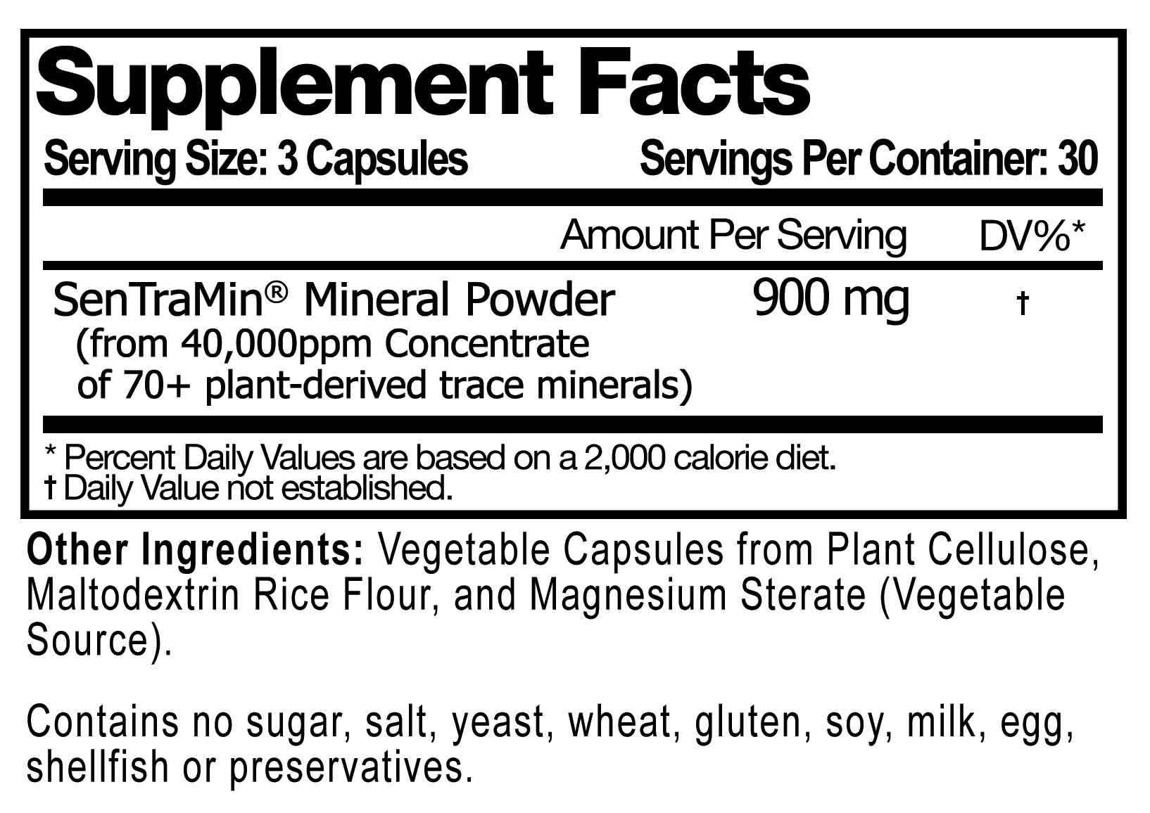 SenTraMin Minerals Supplement Facts